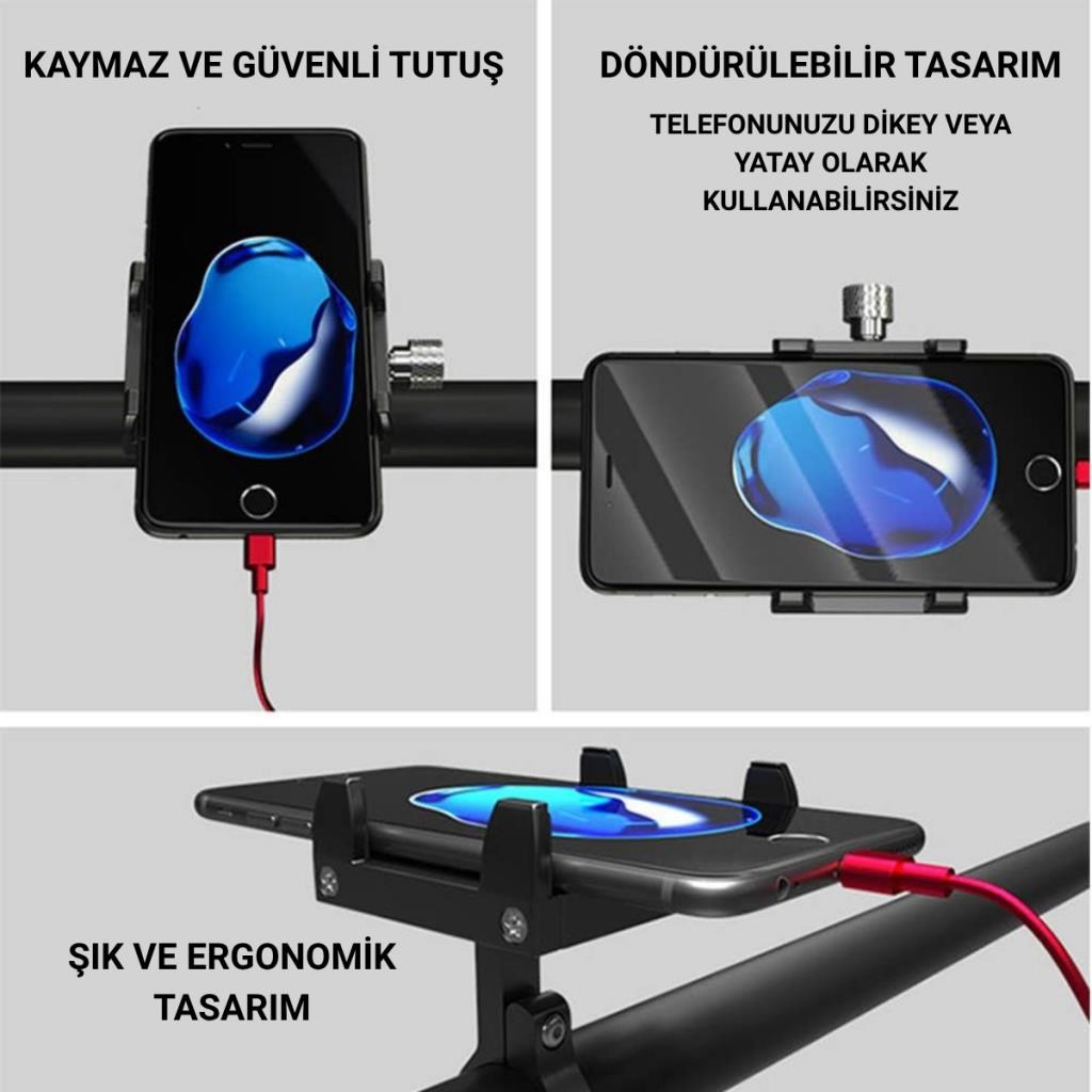 Polham Pro Seri Gidon Uyumlu Motorsiklet Telefon Tutucu, Bisiklet, Scooter Uyumlu Sıkıştırmalı Tutucu