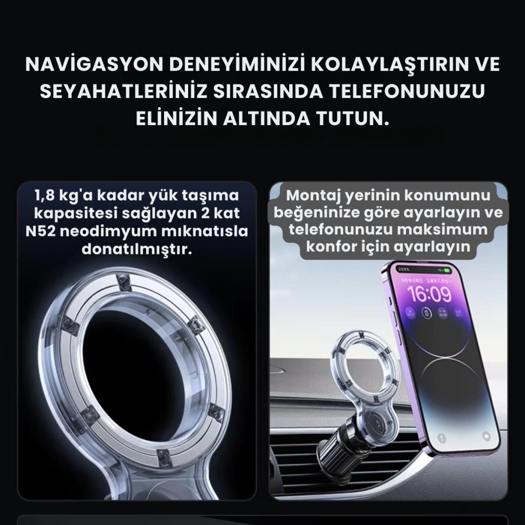 Polham Pro Süper Manyetik Araç İçi Telefon Tutucu, Havalandırma Sıkıştırmalı Stabil Telefon Tutucu