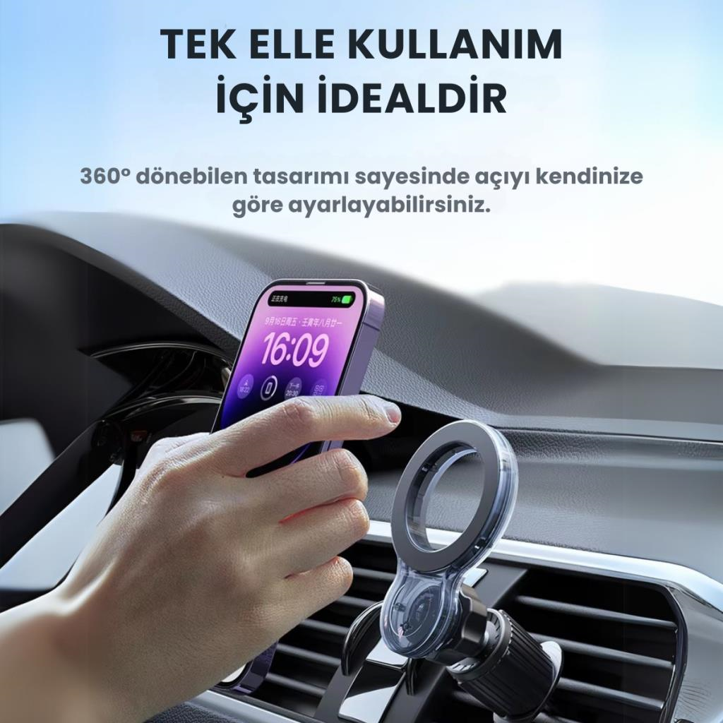 Polham Pro Süper Manyetik Araç İçi Telefon Tutucu, Havalandırma Sıkıştırmalı Stabil Telefon Tutucu