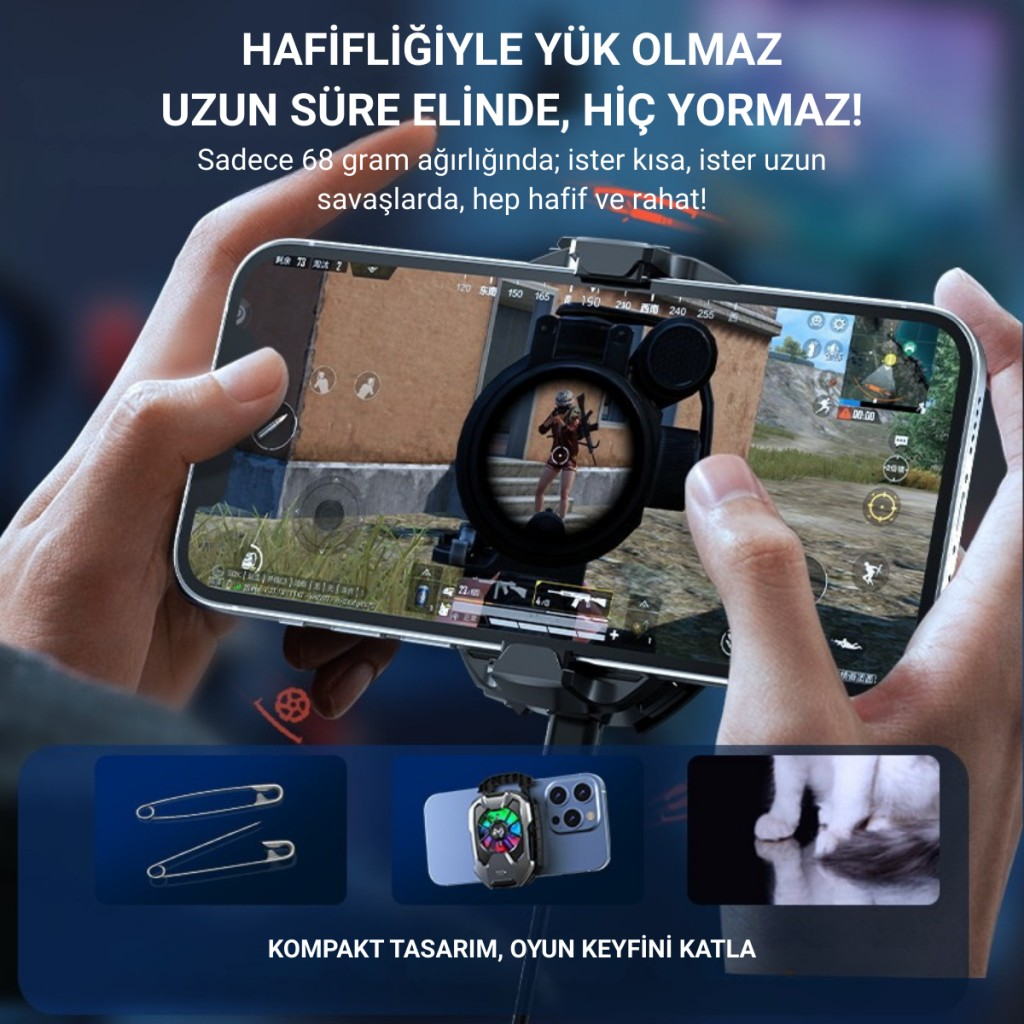 Polham RGB Işıklı Turbo Telefon Soğutucu | 6000 RPM Turbo Fan, Fırtına Tip Soğutma, Telefon Soğutucu