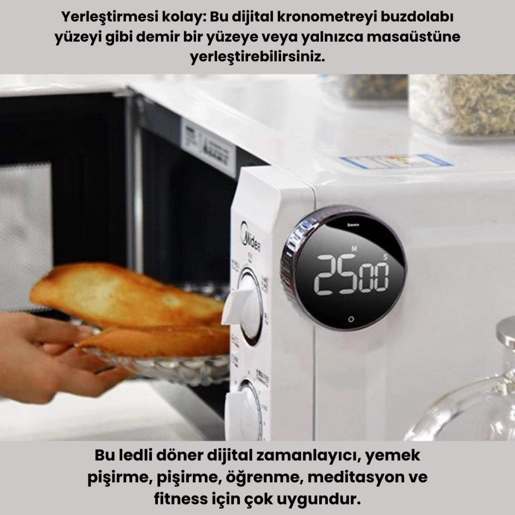 Polham Şarjlı Dijital Zamanlayıcı Kronometre, Spor,Yemek,Ders Çalışmak Için Geri Sayım Saati, Alarmlı