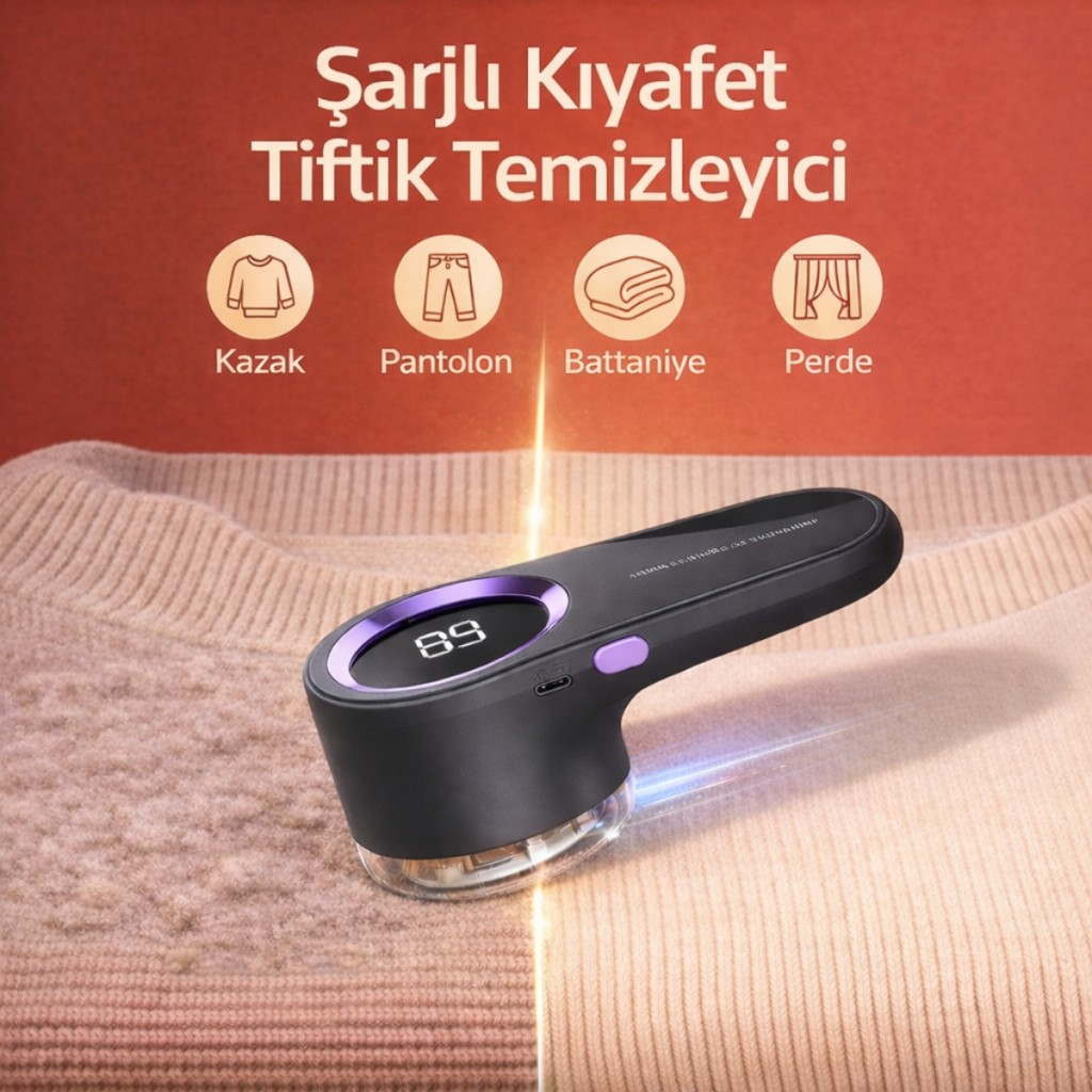 Polham Şarjlı Kıyafet Tiftik Temizleyici – Dijital Ekranlı, Güçlü Motor,Altı Bıçaklı Paslanmaz Çelik