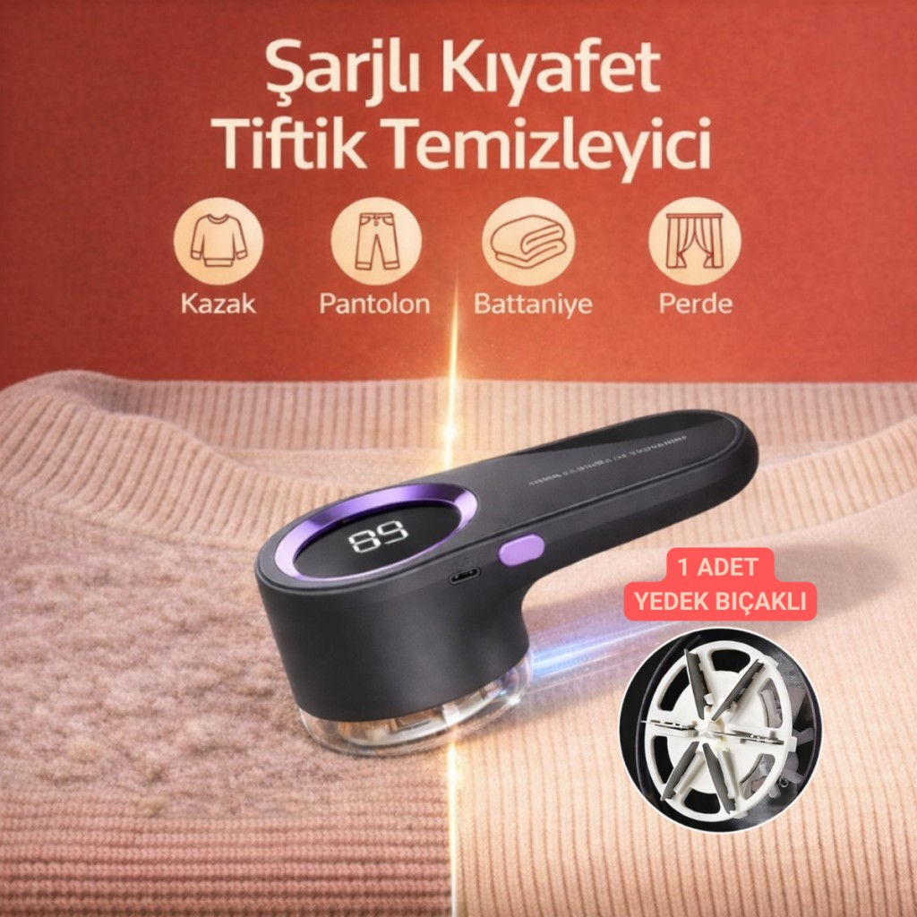 Polham Şarjlı Kıyafet Tiftik Temizleyici – Dijital Ekranlı, Güçlü Motor,Altı Bıçaklı Paslanmaz Çelik
