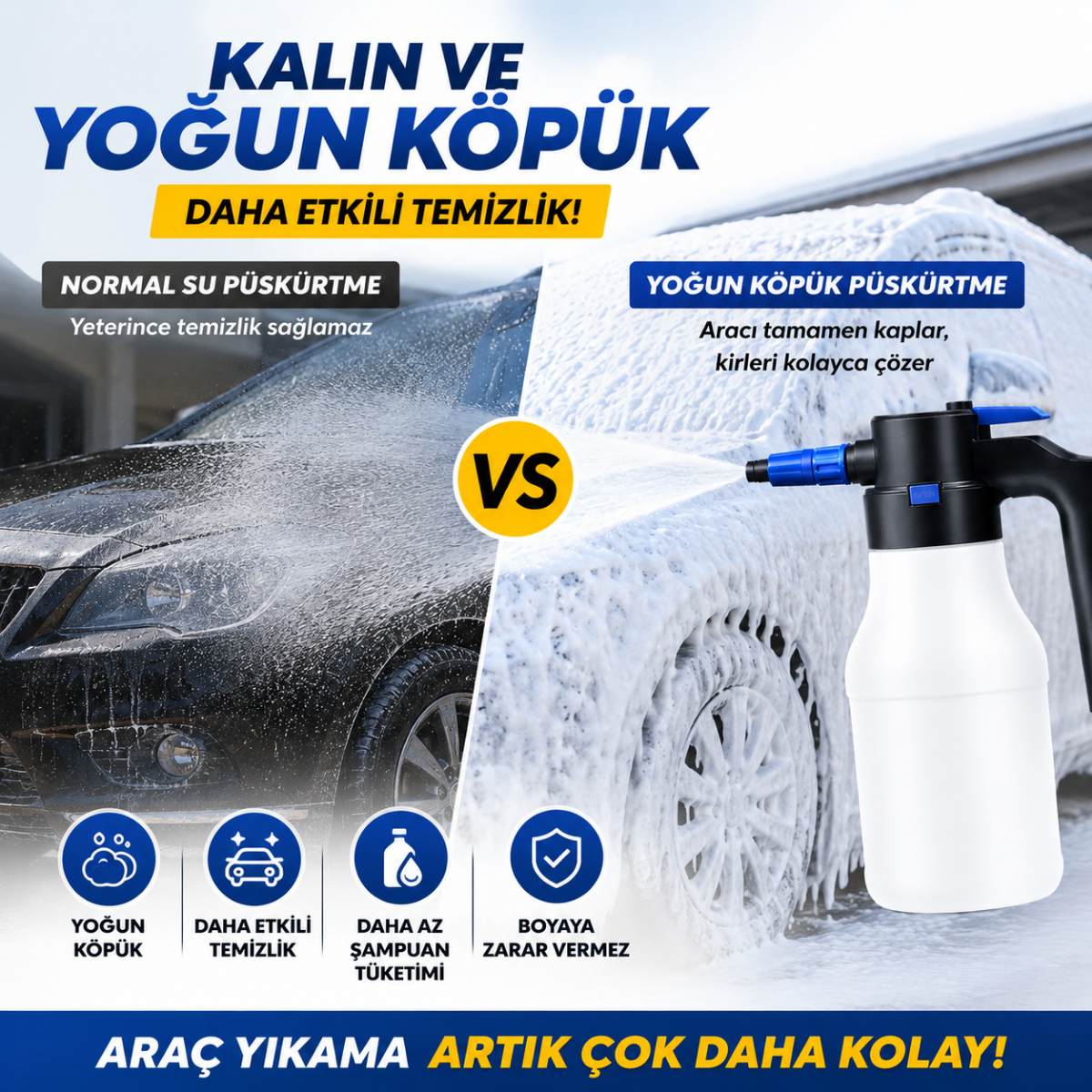 Polham Şarjlı Otomatik 1.5 Litre Yüksek Basınçlı Araç Yıkama Köpük Püskürtücü El Pompası, Otomobil Temizleme Pompası