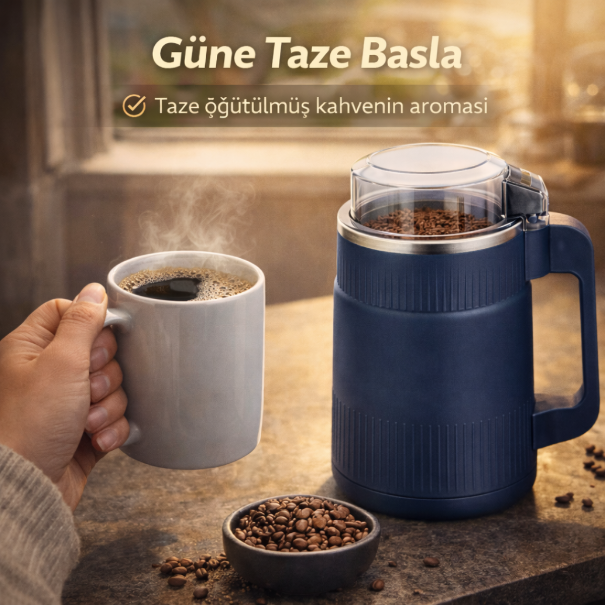 Polham Süper Güçlü Motor 500 ml Paslanmaz Çelik 8 Bıçaklı Kompakt Baharat, Bakliyat ve Kahve Öğütücü