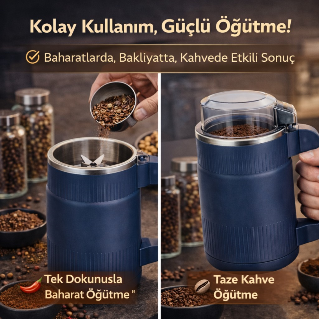 Polham Süper Güçlü Motor 500 ml Paslanmaz Çelik 8 Bıçaklı Kompakt Baharat, Bakliyat ve Kahve Öğütücü