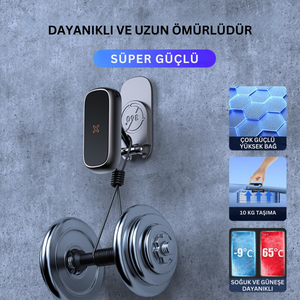 Polham Süper Mıknatıslı Araç İçi Telefon Tutucu, Mutfak Duvarı, Masa Üstü Telefon Tutucu Döner Başlıklı
