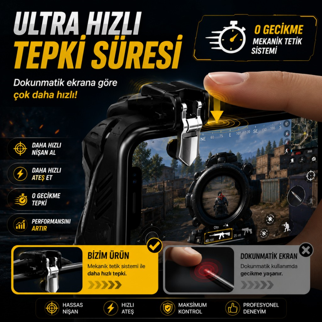 Polham Tetikli Telefon Oyun Kolu, PUBG Free Fire Call of Duty İçin Ergonomik Oyun Kontrol Aparatı, 4.7-6.7 İnç Telefon Uyumlu