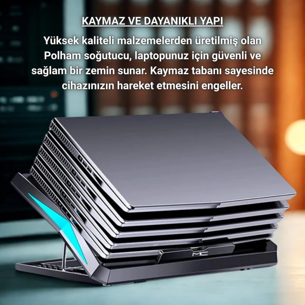 Polham Ultra Sessiz 6 Fanlı Gaming Laptop Soğutucu, Süper Soğutucu Led Işıklı Dayanıklı Laptop Standı