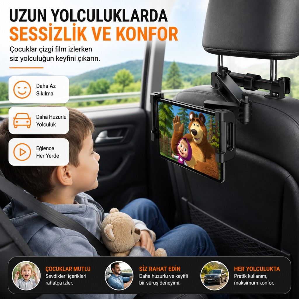 Polham Universal Araç Arka Koltuk Telefon ve Tablet Tutucu | 360° Dönebilen Telefon Standı Katlanabilir
