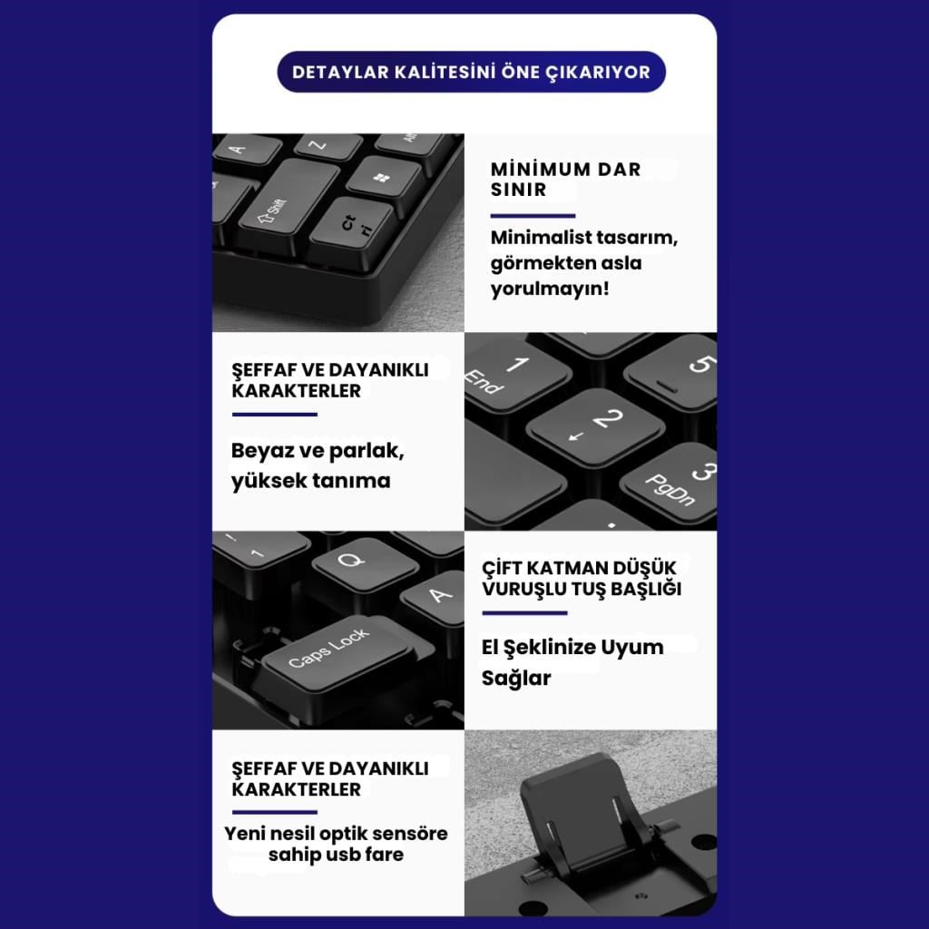 Polham USB Kablolu Sessiz Ofis Ev Tipi Klavye Mouse Seti, Bilek Destekli, Tak Çalıştır Klavye Mouse