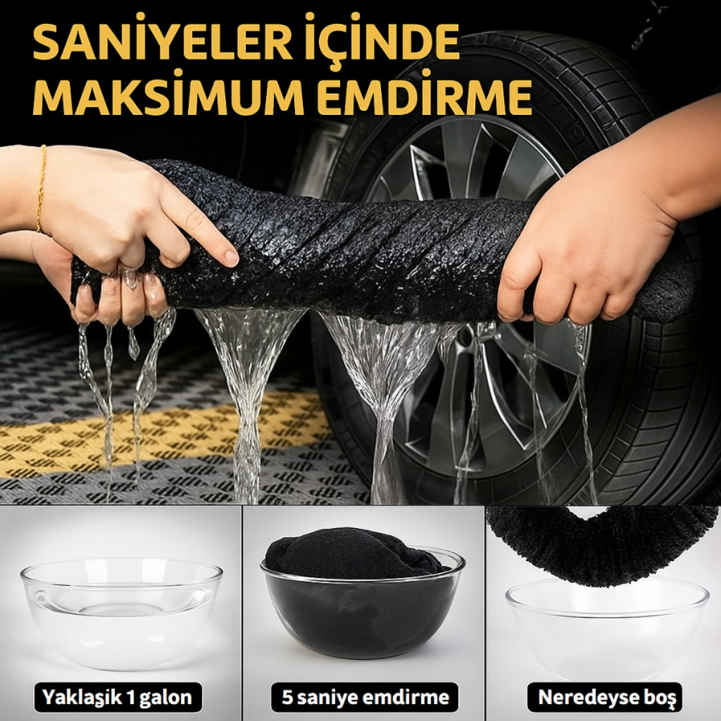 Polham XL 60X90CM 1200GSM Süper Su Emici Özellikli Mikrofiber Araç Kurulama Havlusu, Çizik ve İz Bırakmaz Bez