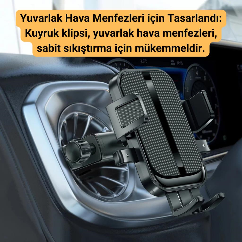 Polham Yuvarlak Havalandırma Uyumlu Araç İçi Telefon Tutucu, Sarsılmaz, Titremez, Mercedes, Audi Uym