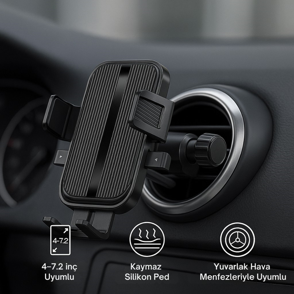 Polham Yuvarlak Havalandırma Uyumlu Araç İçi Telefon Tutucu, Sarsılmaz, Titremez, Mercedes, Audi Uym
