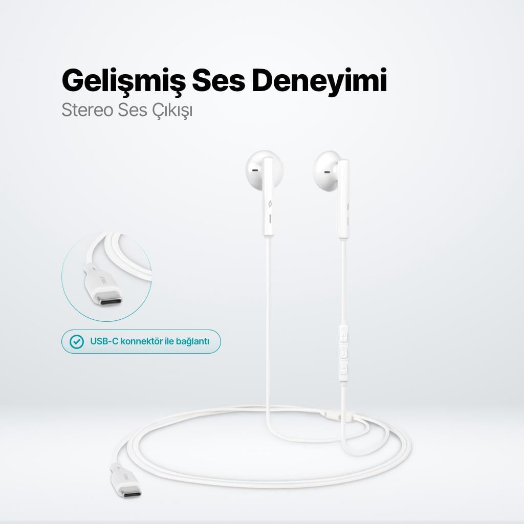 Ttec Hd Mikrofonlu Kulakiçi Kablolu Type-c Kulaklık, Kumanda Kontrollü Stereo Sesli Kulaklık