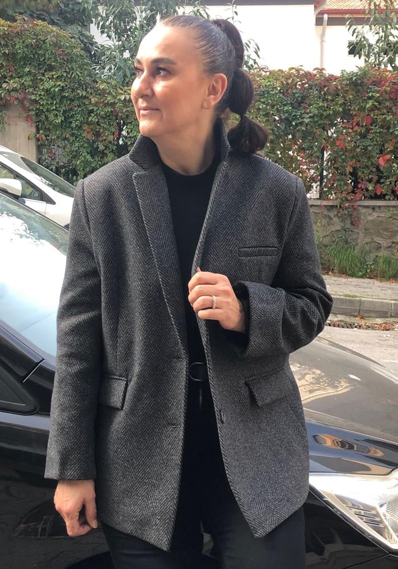 Oversize Kaşe Siyah Ceket