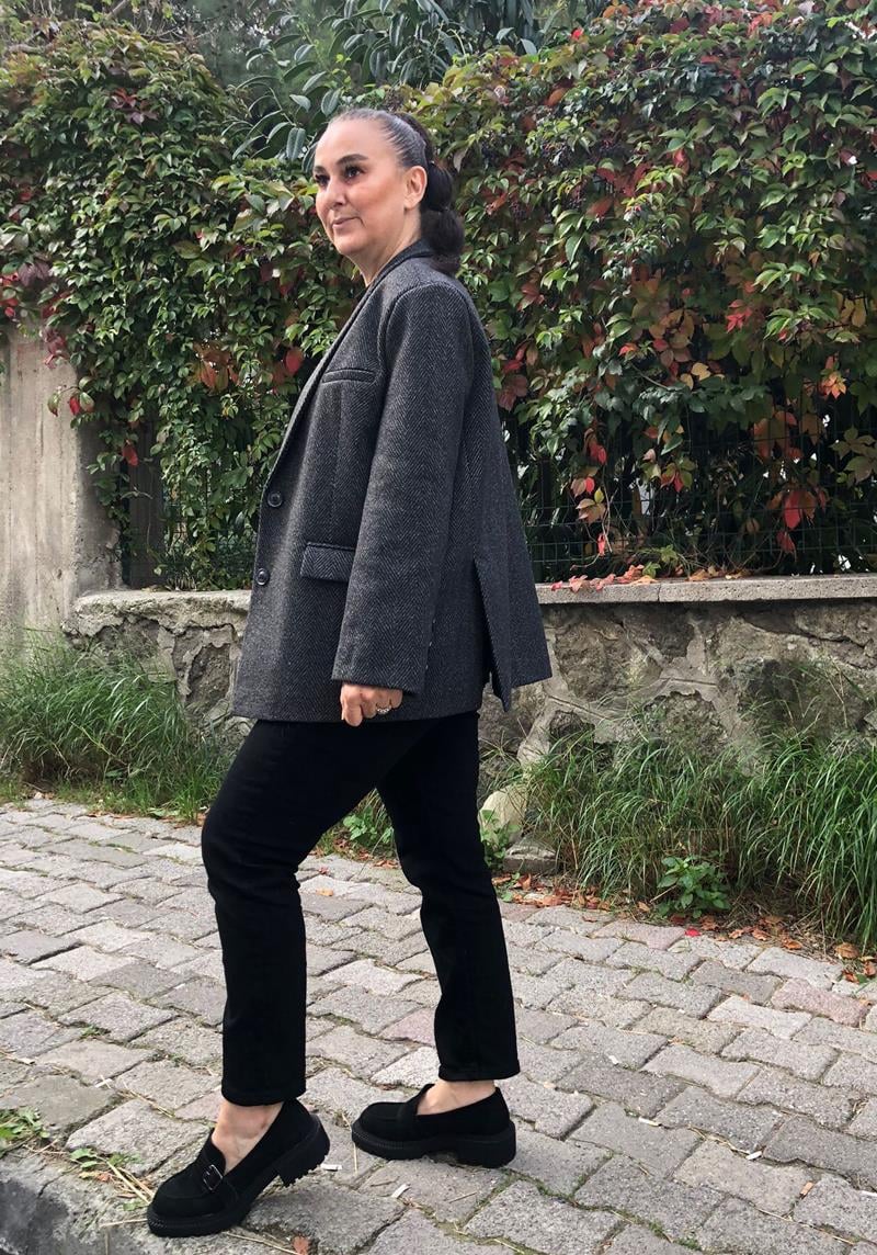 Oversize Kaşe Siyah Ceket