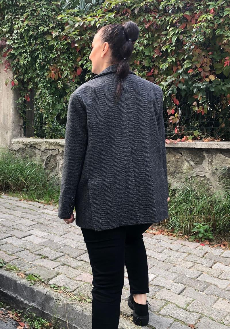 Oversize Kaşe Siyah Ceket