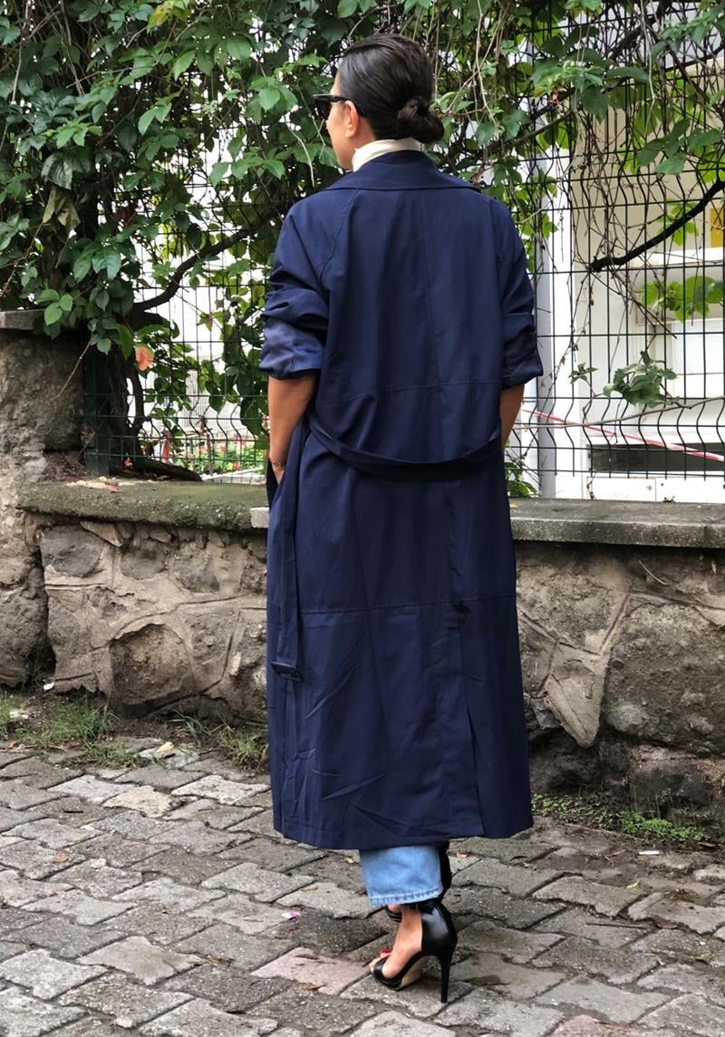 Oversize Lacivert Trenç Ceket