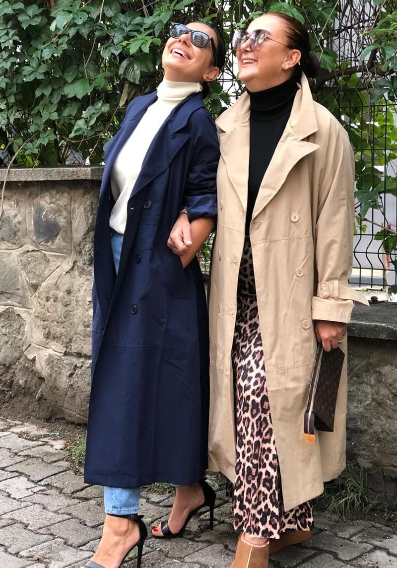 Oversize Lacivert Trenç Ceket