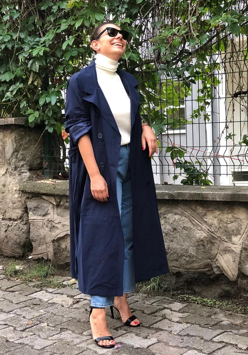 Oversize Lacivert Trenç Ceket