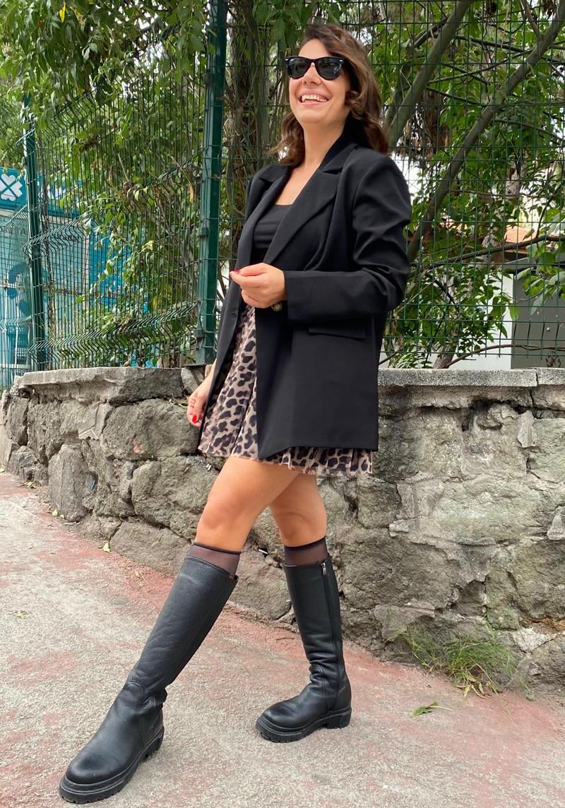 Tek Düğme Oversize Kalıp Siyah Ceket