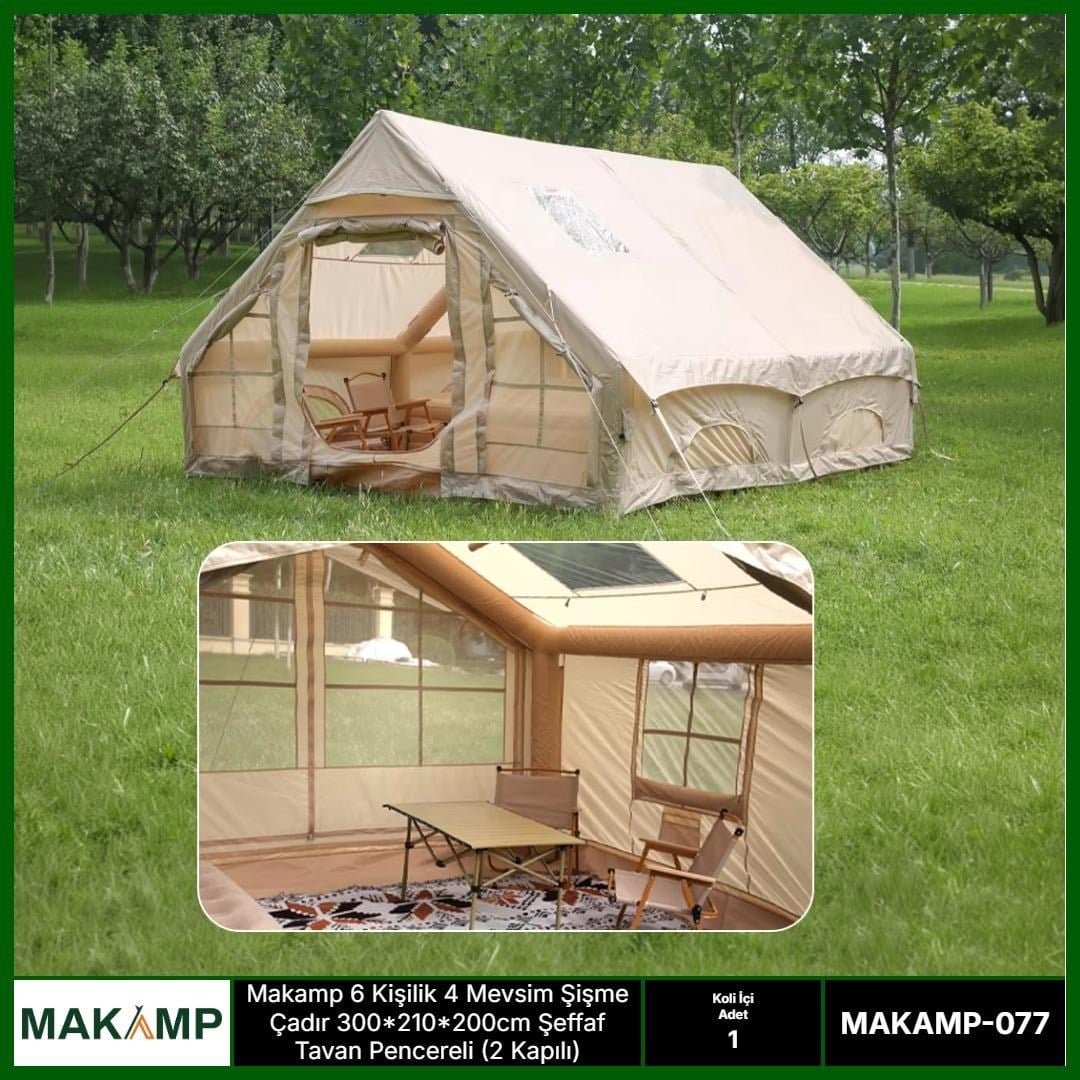 6 Kişilik 4 Mevsim 2 kapılı tavan pencereli  Şişme çadır 300*210*200cm 