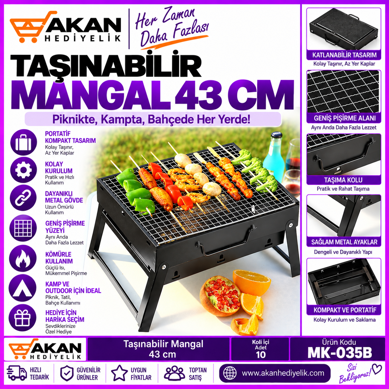 katlanabilir portaif mangal 43 cm