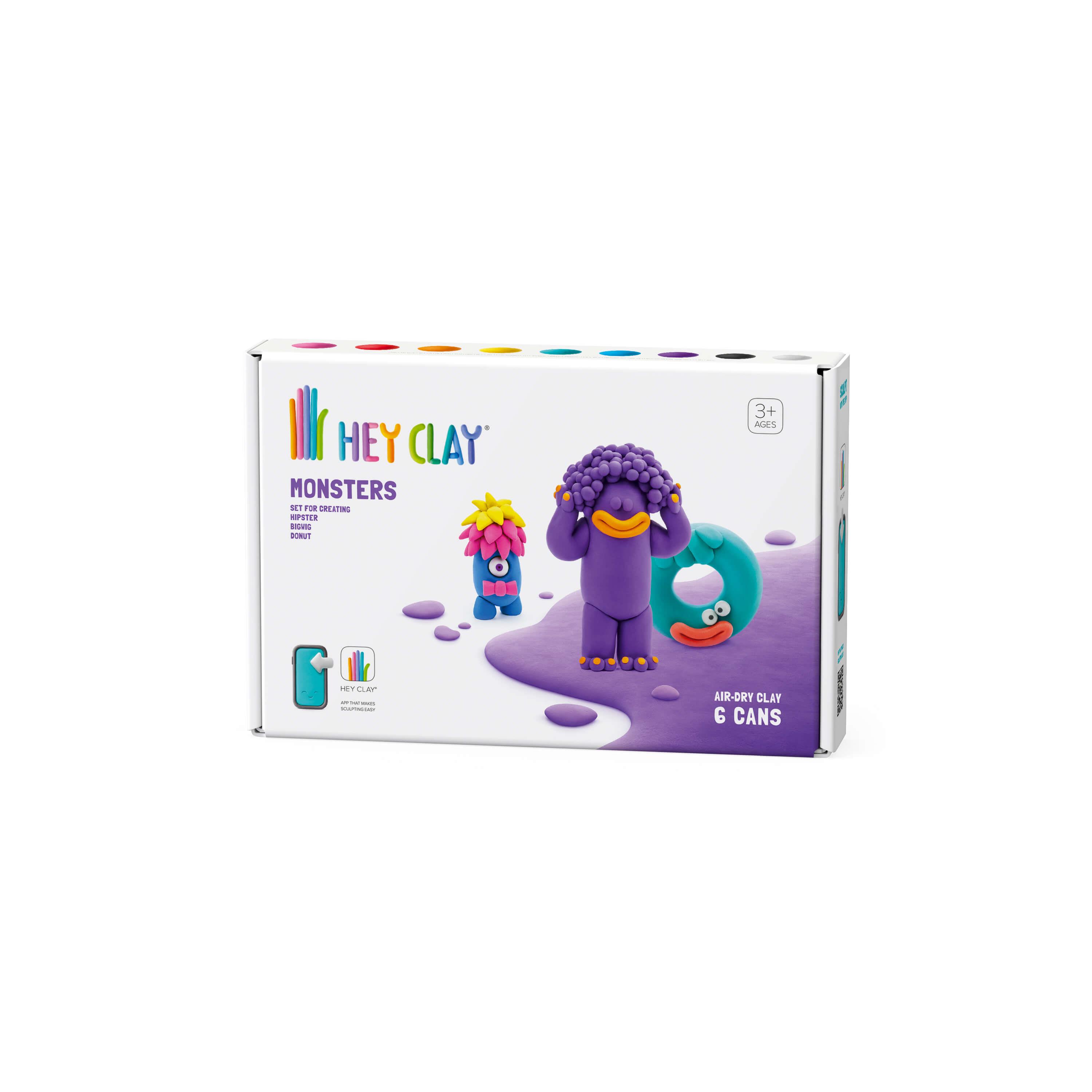 Hey Clay-Hava ile Kuruyan Kil (6'lı)- Monsters(Hipster, Bigwig, Donut)