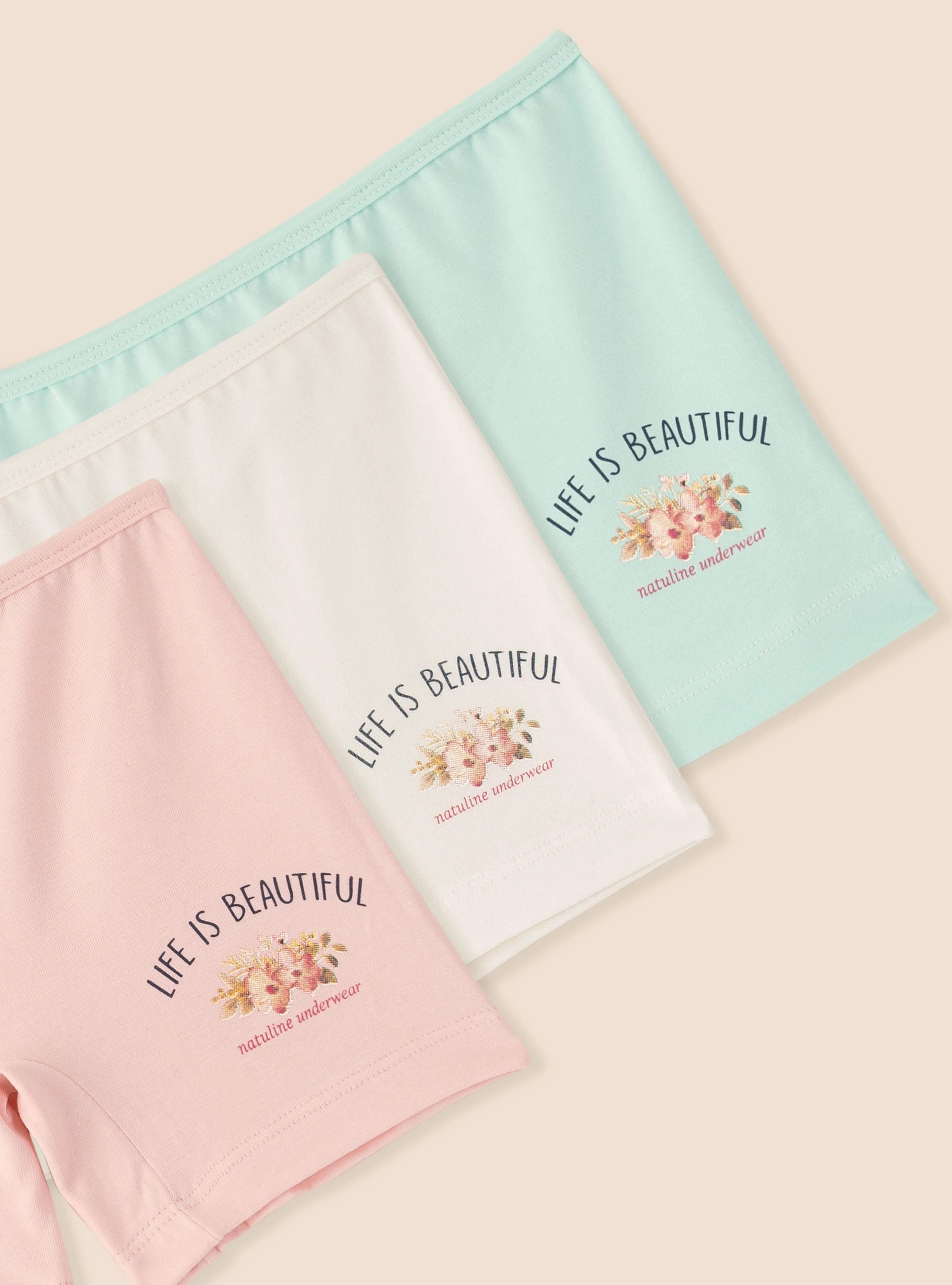 Natuline-Kız Çocuk Life is Beatiful Likralı Boxer-3'lü