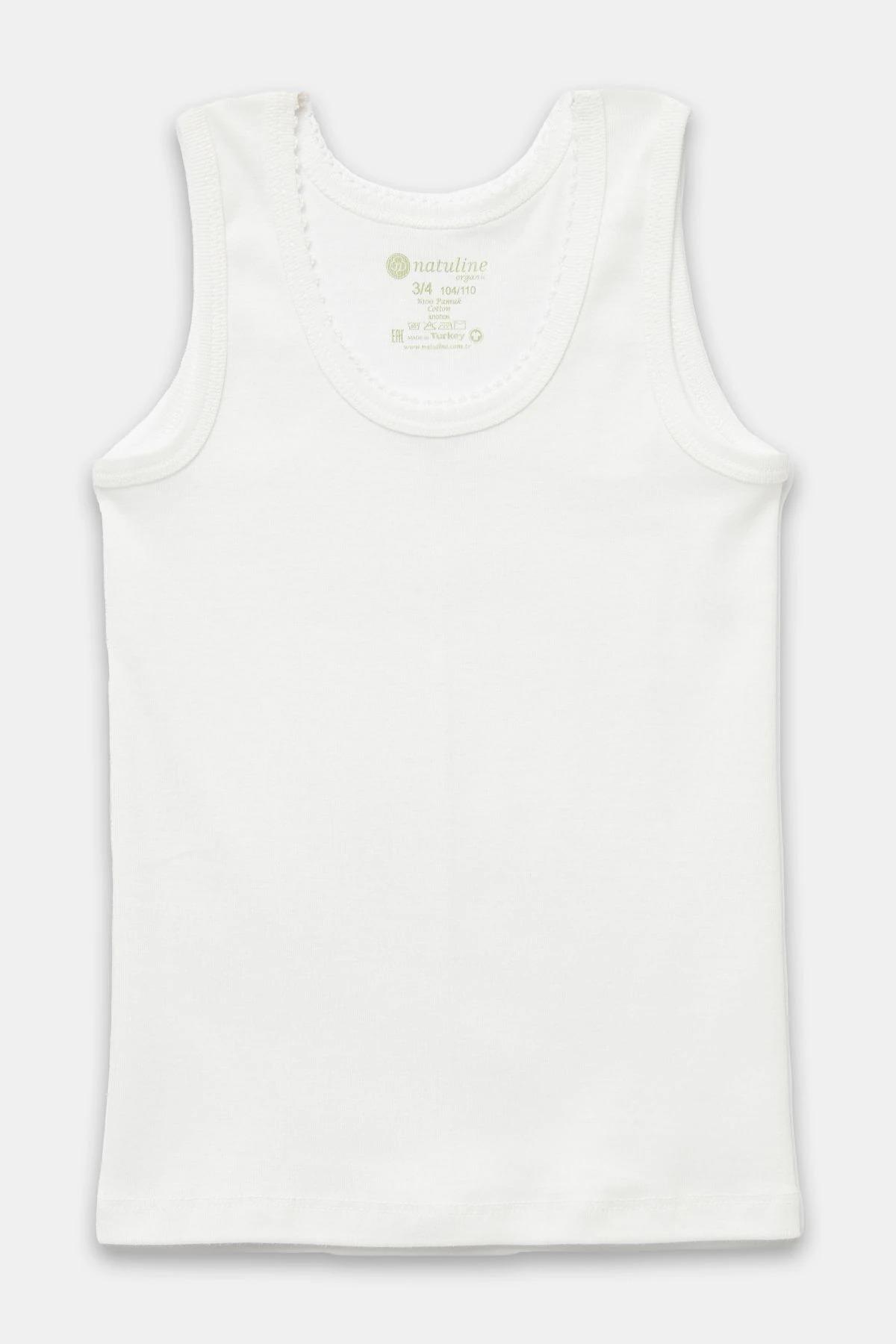 Natuline-Kız Çocuk Organik Pamuk Ribana Kroşatalı Atlet-3'lü Paket