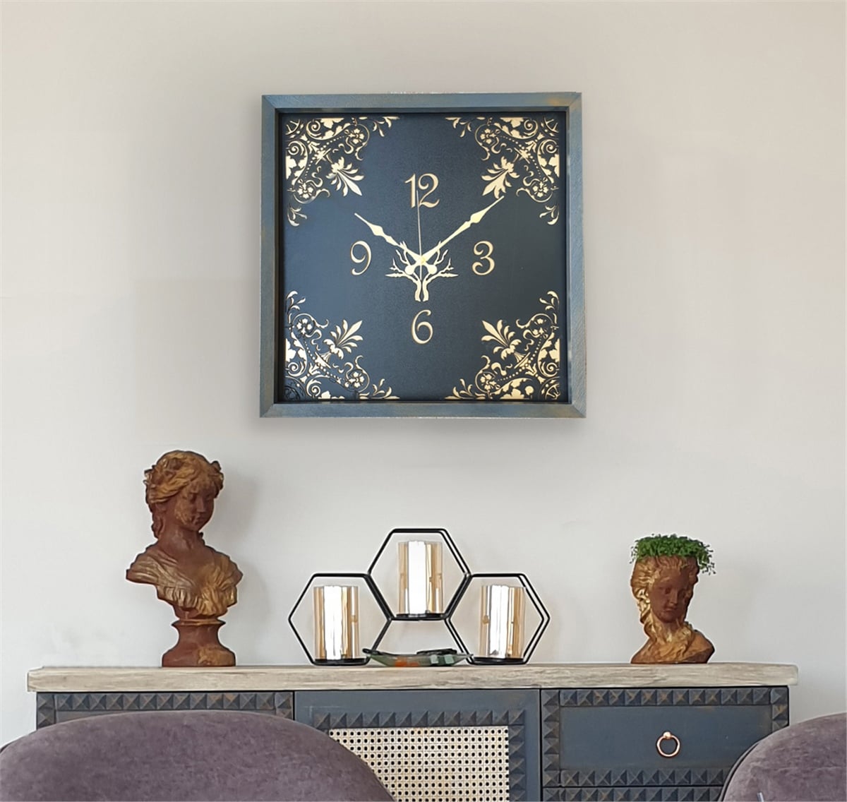 Markakanvas Ahşap  Eskitme Duvar Saati 50x50cm