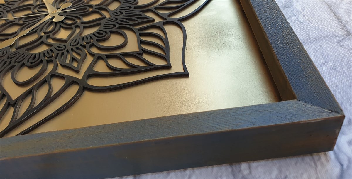 Markakanvas Ahşap Eskitme  Altın(Gold)Renkli Duvar Saati 50x50cm