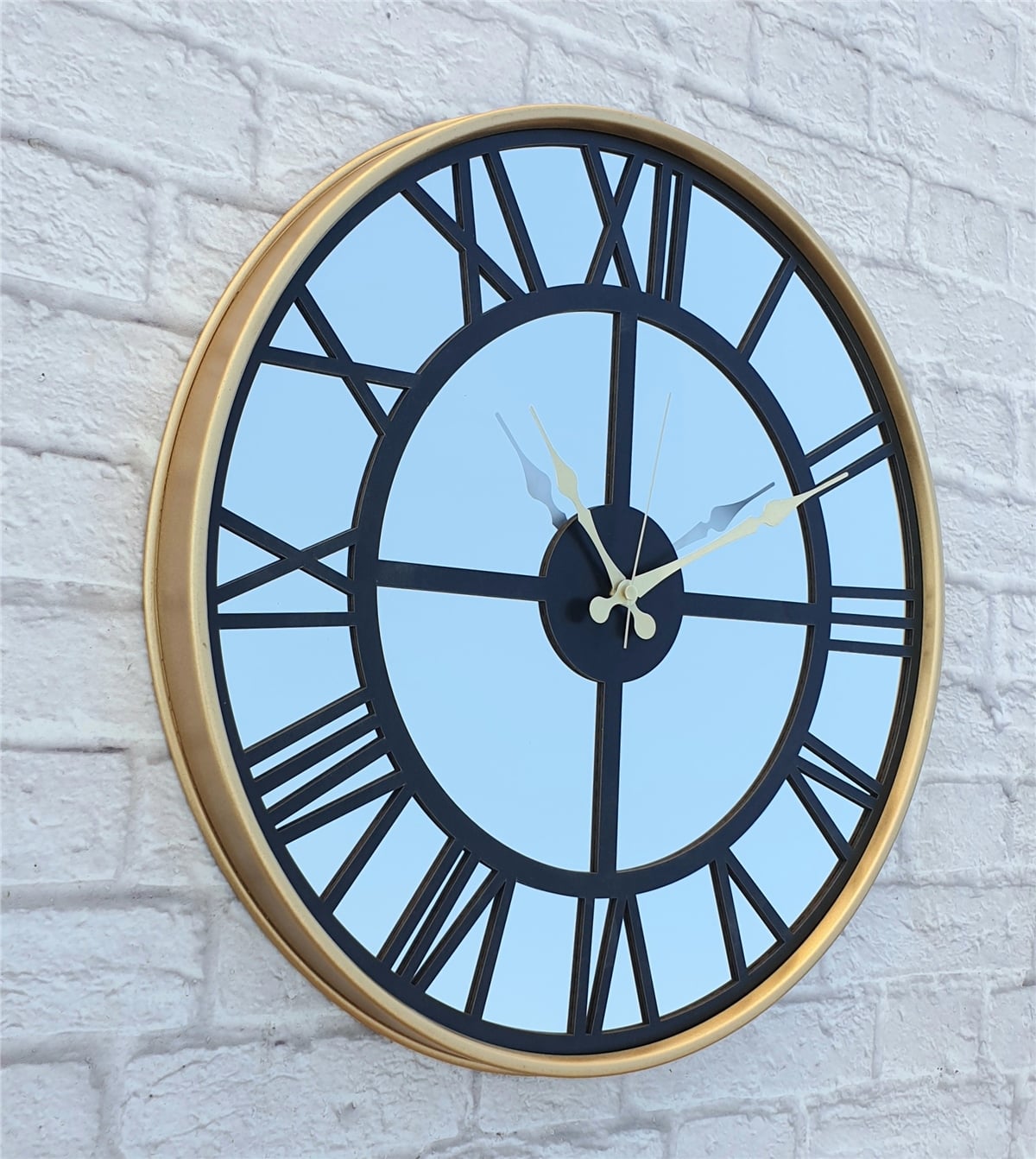 Markakanvas Altın (GOLD) Renk Metal Kasalı Aynalı Duvar Saati Çap 40 cm - Çap 50 cm