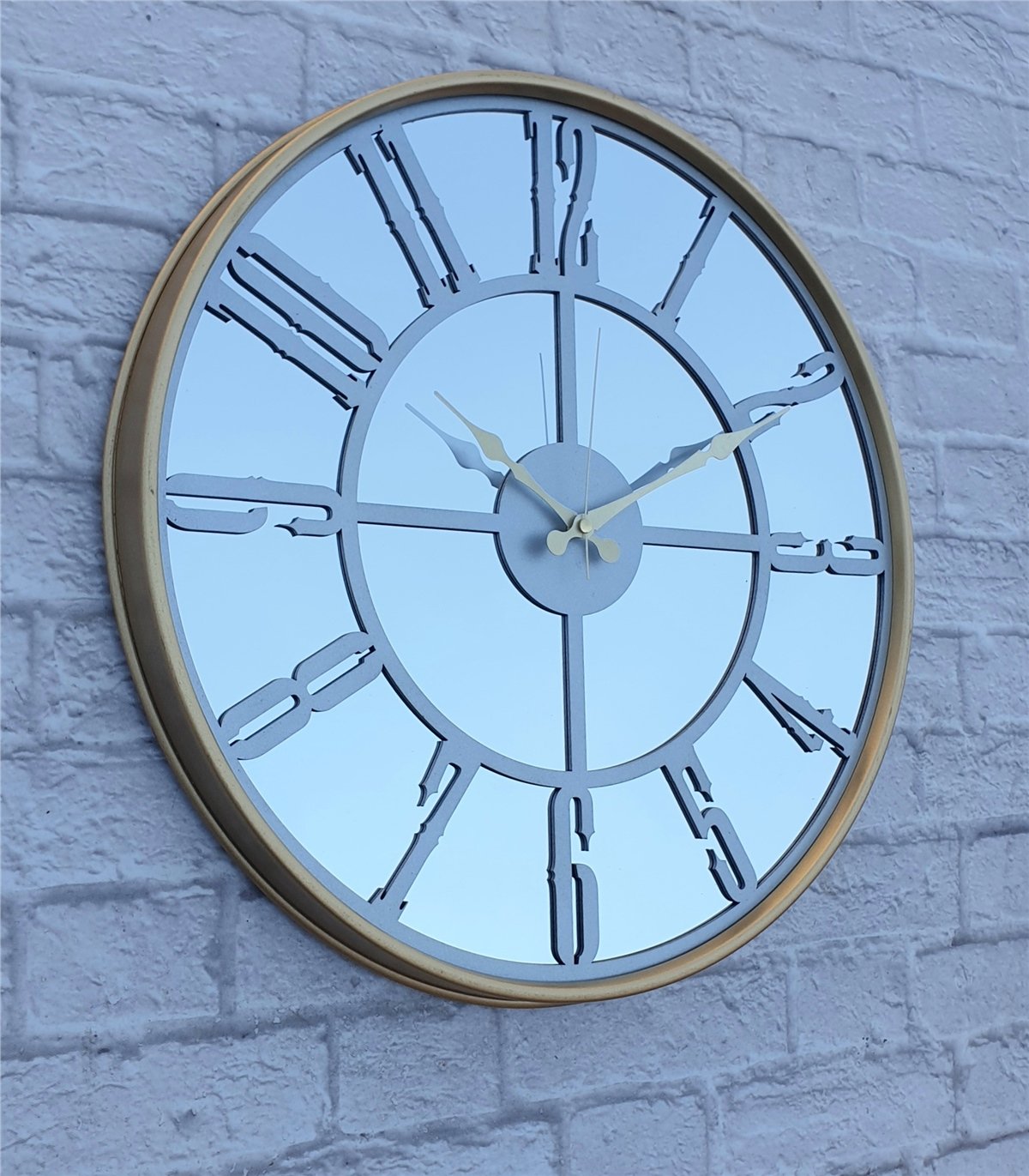 Markakanvas Altın (GOLD) Renk Metal Kasalı Aynalı Duvar Saati Çap 40 cm - Çap 50 cm