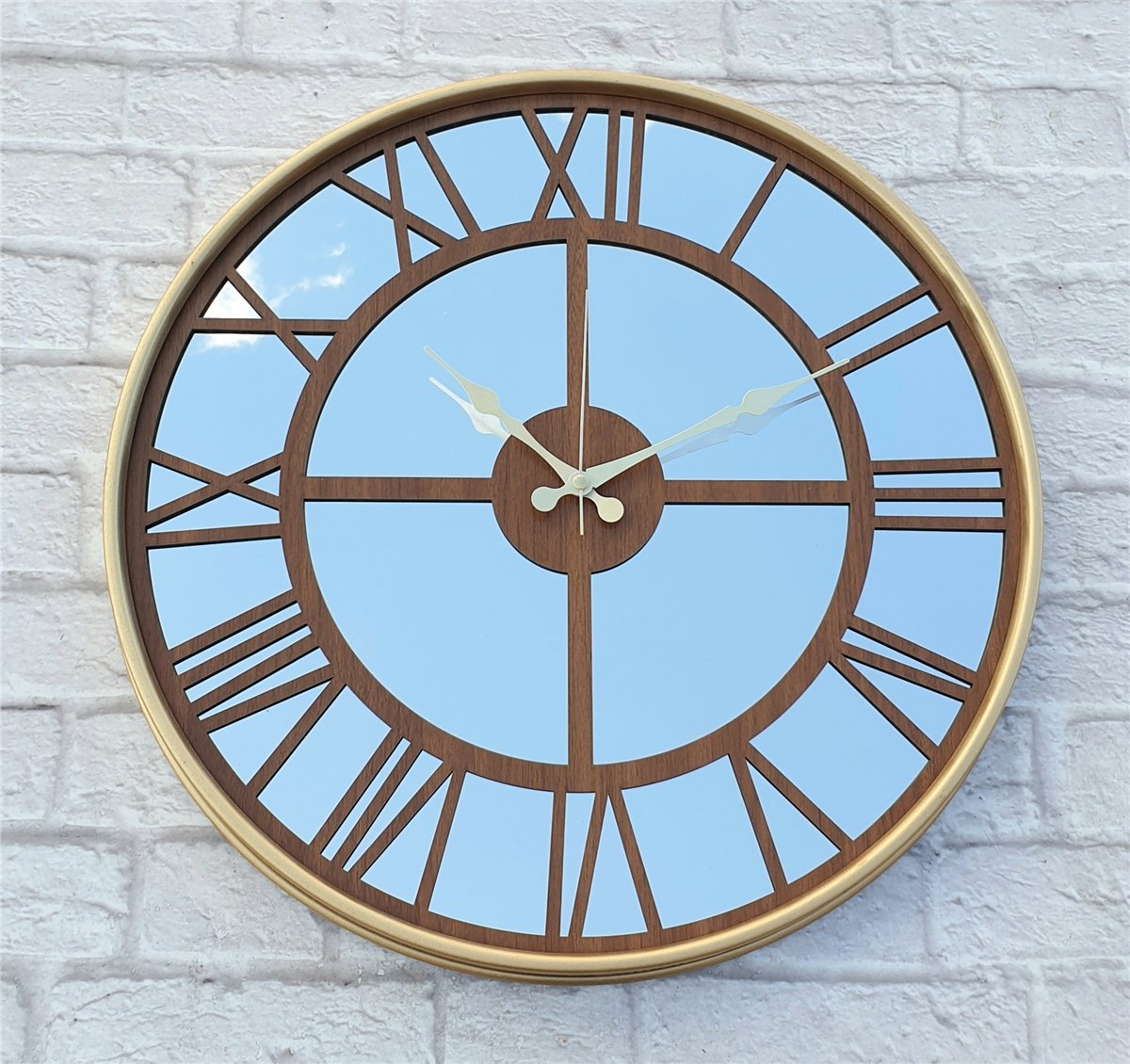 Markakanvas Altın (GOLD) Renk Metal Kasalı Aynalı Duvar Saati Çap 40 cm - Çap 50 cm