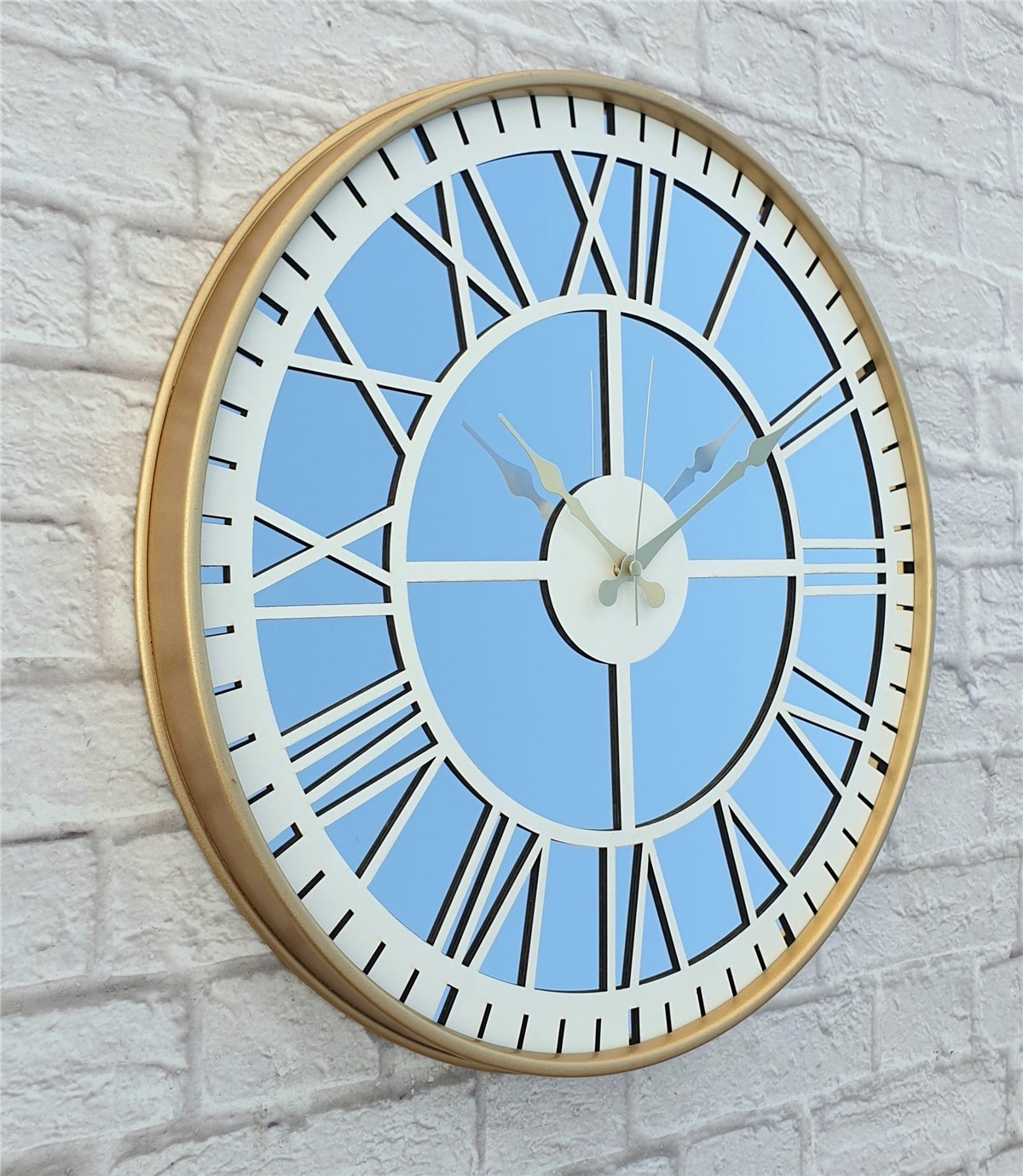 Markakanvas Altın (GOLD) Renk Metal Kasalı Aynalı Duvar Saati Çap 40 cm - Çap 50 cm