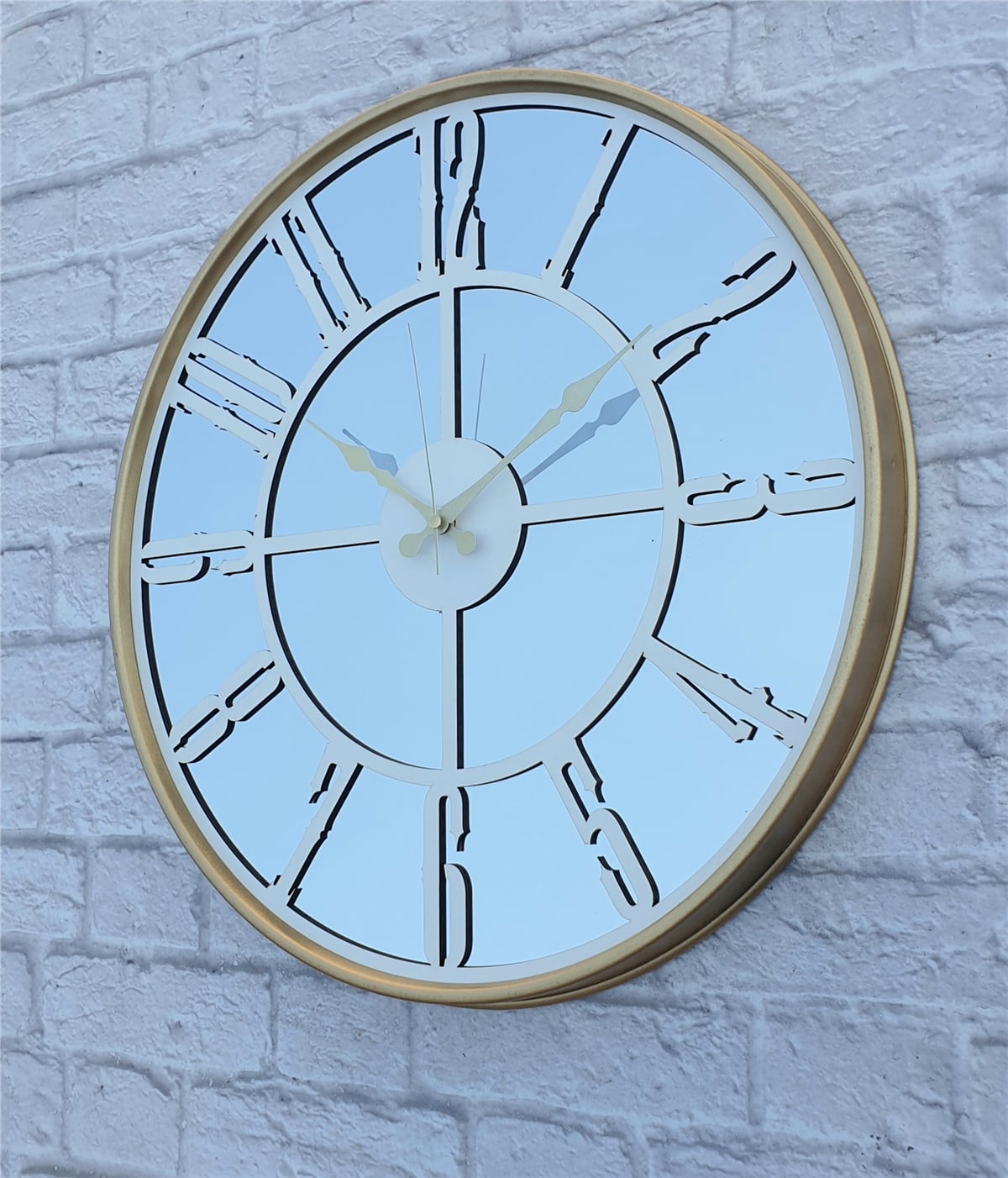 Markakanvas Altın (GOLD) Renk Metal Kasalı Aynalı Duvar Saati Çap 40 cm - Çap 50 cm