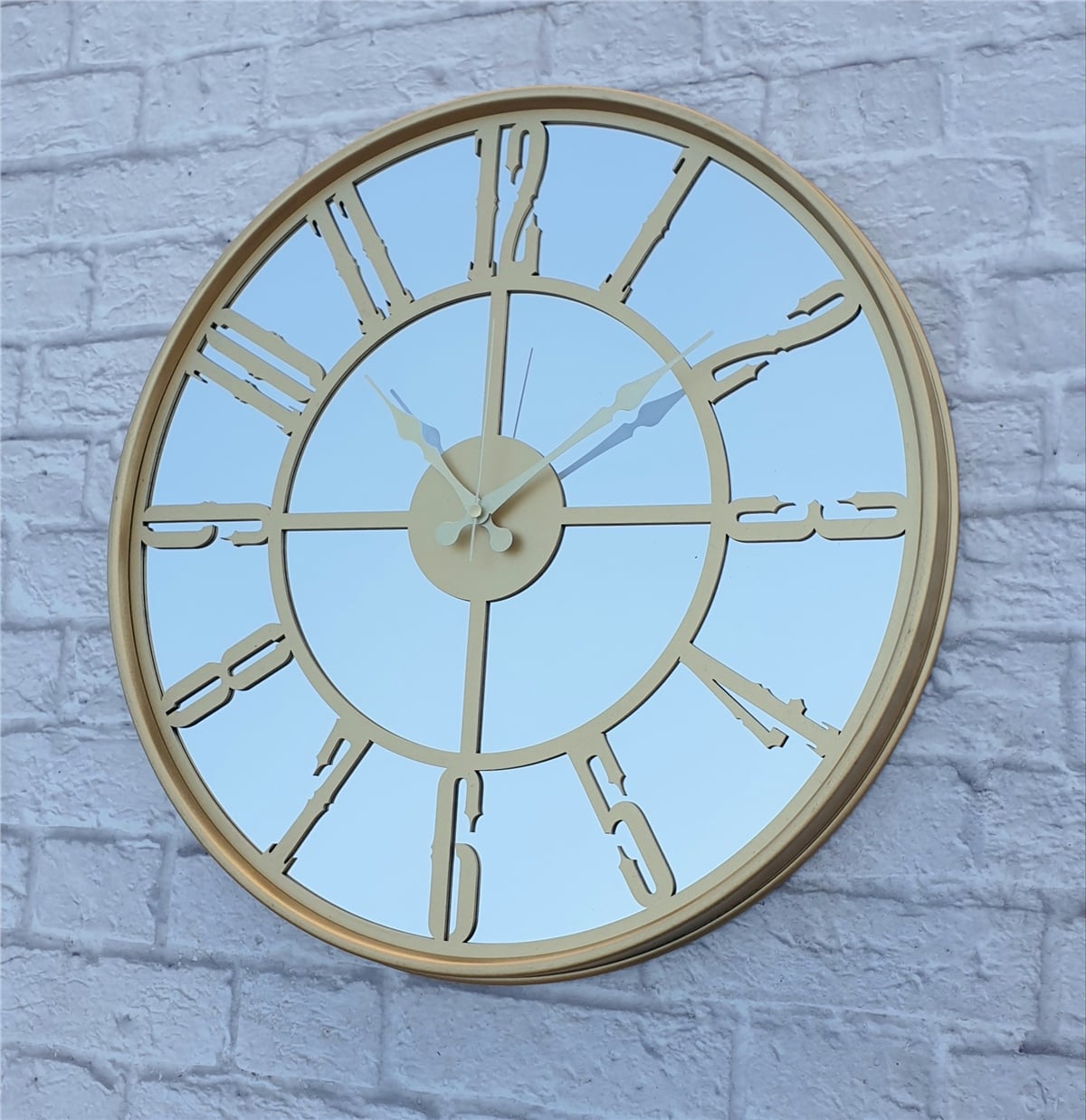 Markakanvas Altın (GOLD) Renk Metal Kasalı Aynalı Duvar Saati Çap 40 cm - Çap 50 cm