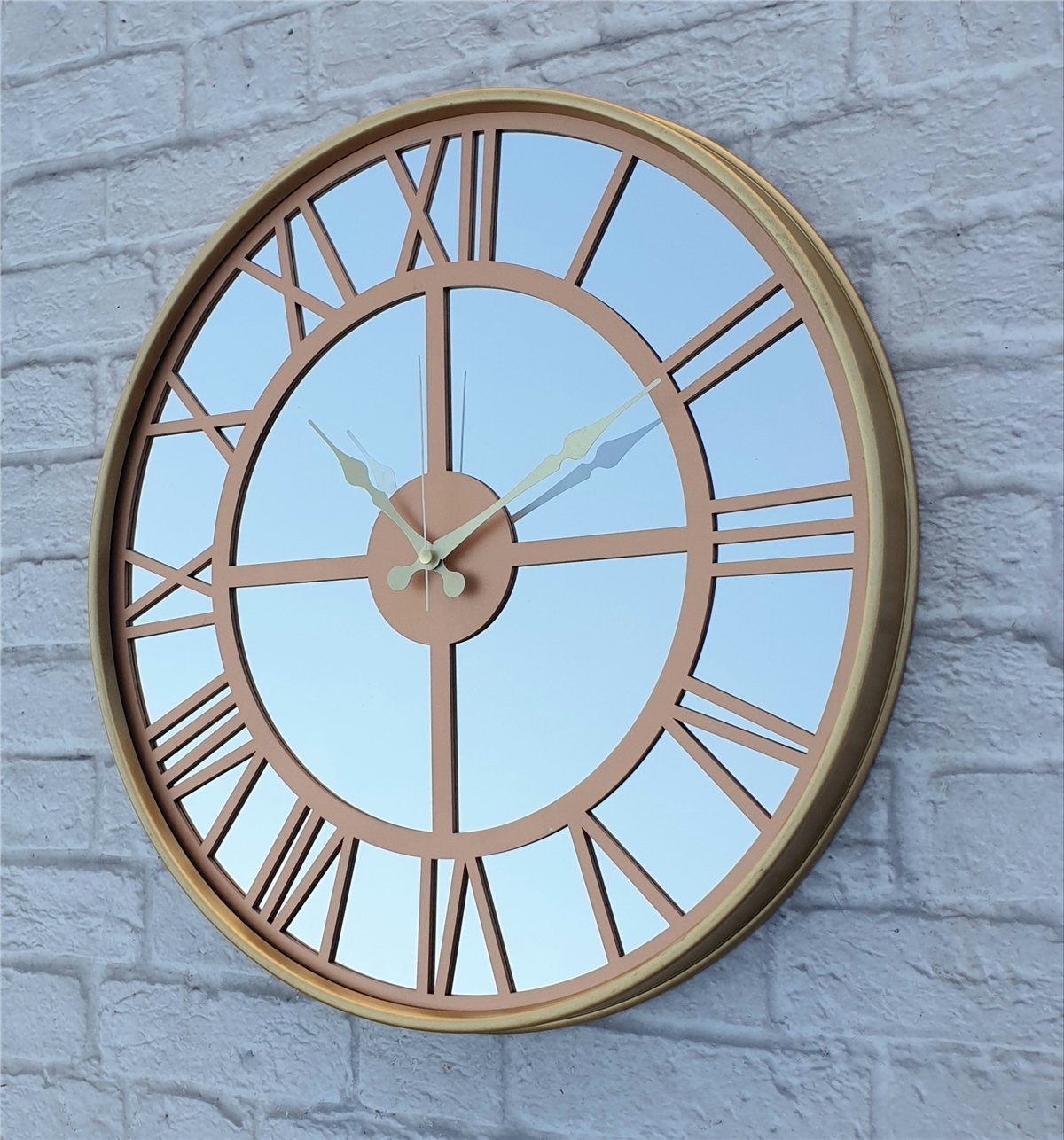 Markakanvas Altın (GOLD) Renk Metal Kasalı Aynalı Duvar Saati Çap 40 cm - Çap 50 cm