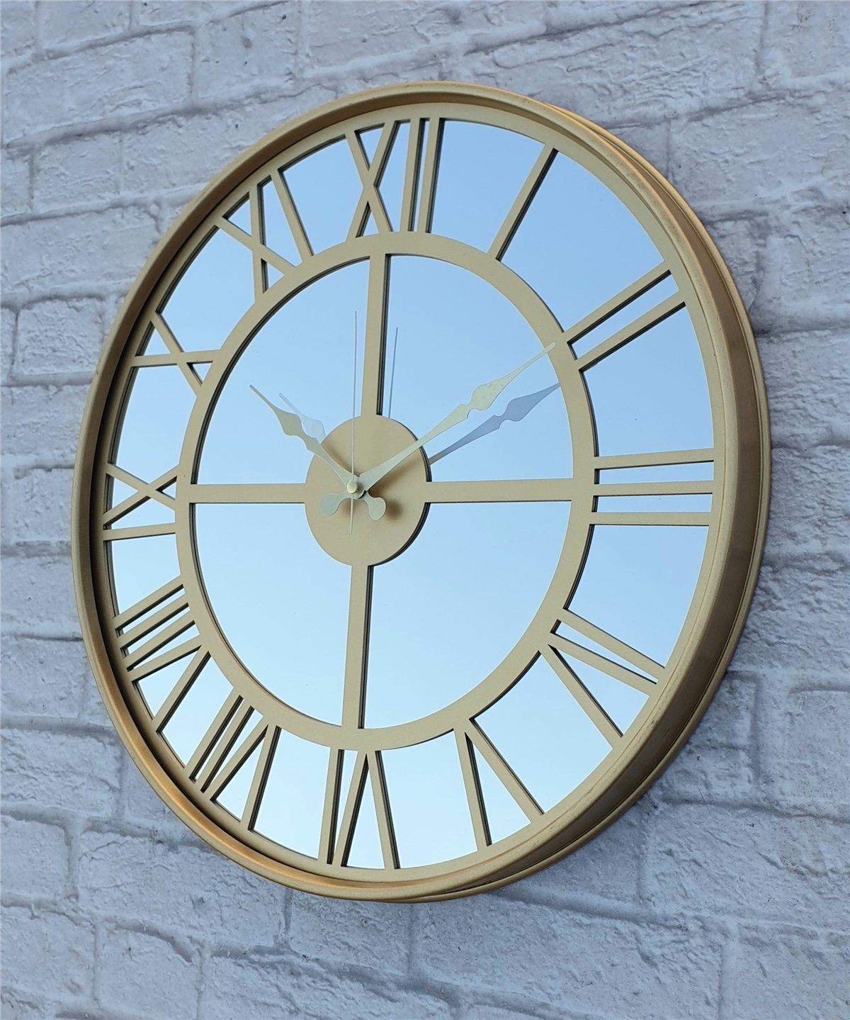 Markakanvas Altın (GOLD) Renk Metal Kasalı Aynalı Duvar Saati Çap 40 cm - Çap 50 cm