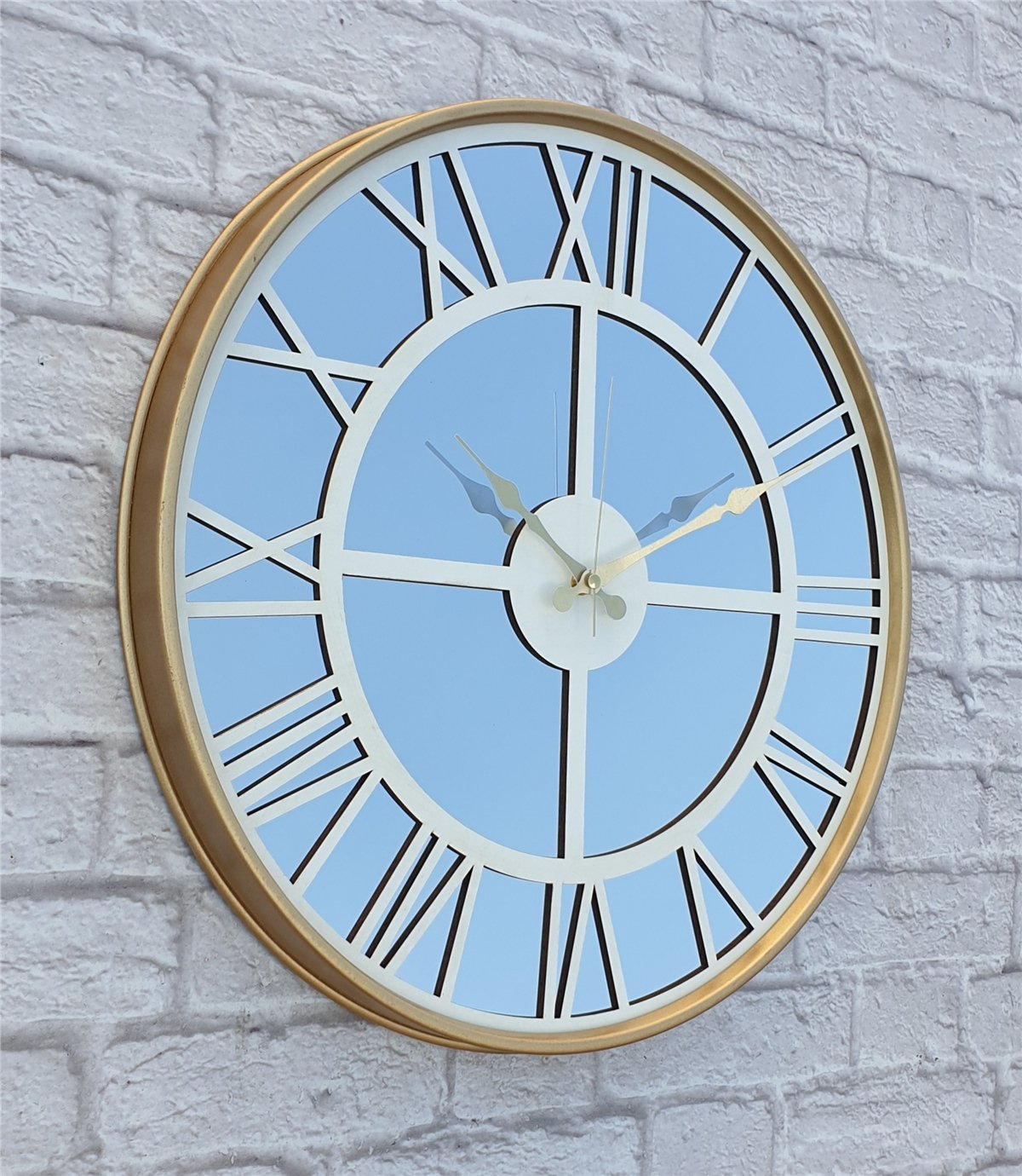 Markakanvas Altın (GOLD) Renk Metal Kasalı Aynalı Duvar Saati Çap 40 cm - Çap 50 cm