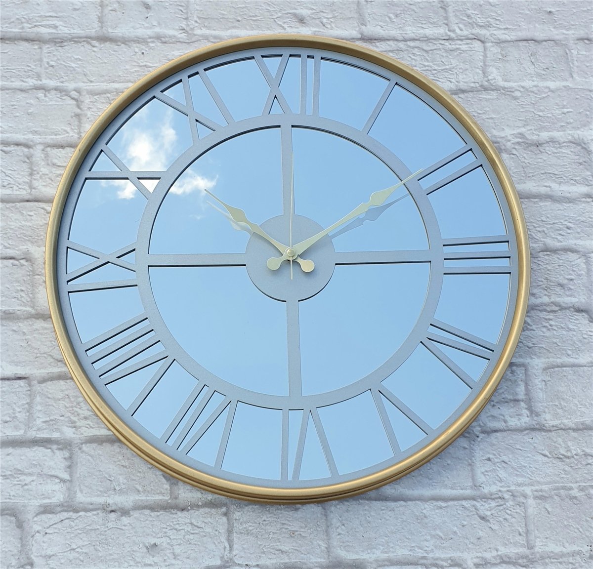 Markakanvas Altın (GOLD) Renk Metal Kasalı Aynalı Duvar Saati Çap 40 cm - Çap 50 cm