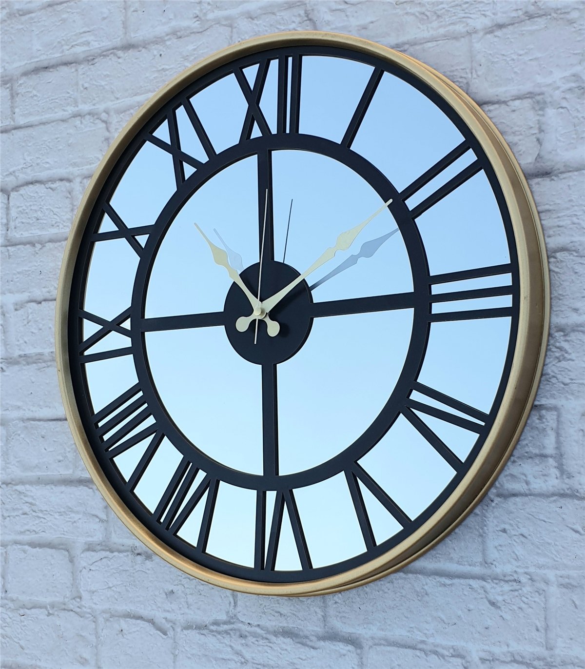 Markakanvas Altın (GOLD) Renk Metal Kasalı Aynalı Duvar Saati Çap 40 cm - Çap 50 cm
