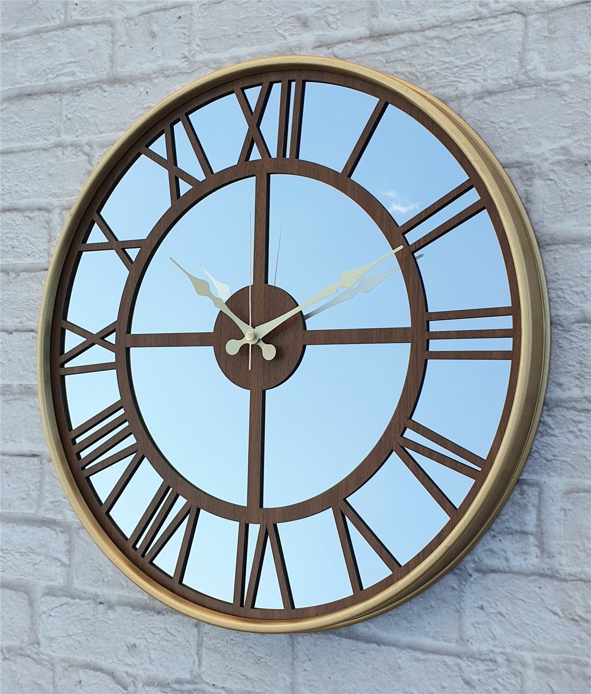 Markakanvas Altın (GOLD) Renk Metal Kasalı Aynalı Duvar Saati Çap 40 cm - Çap 50 cm