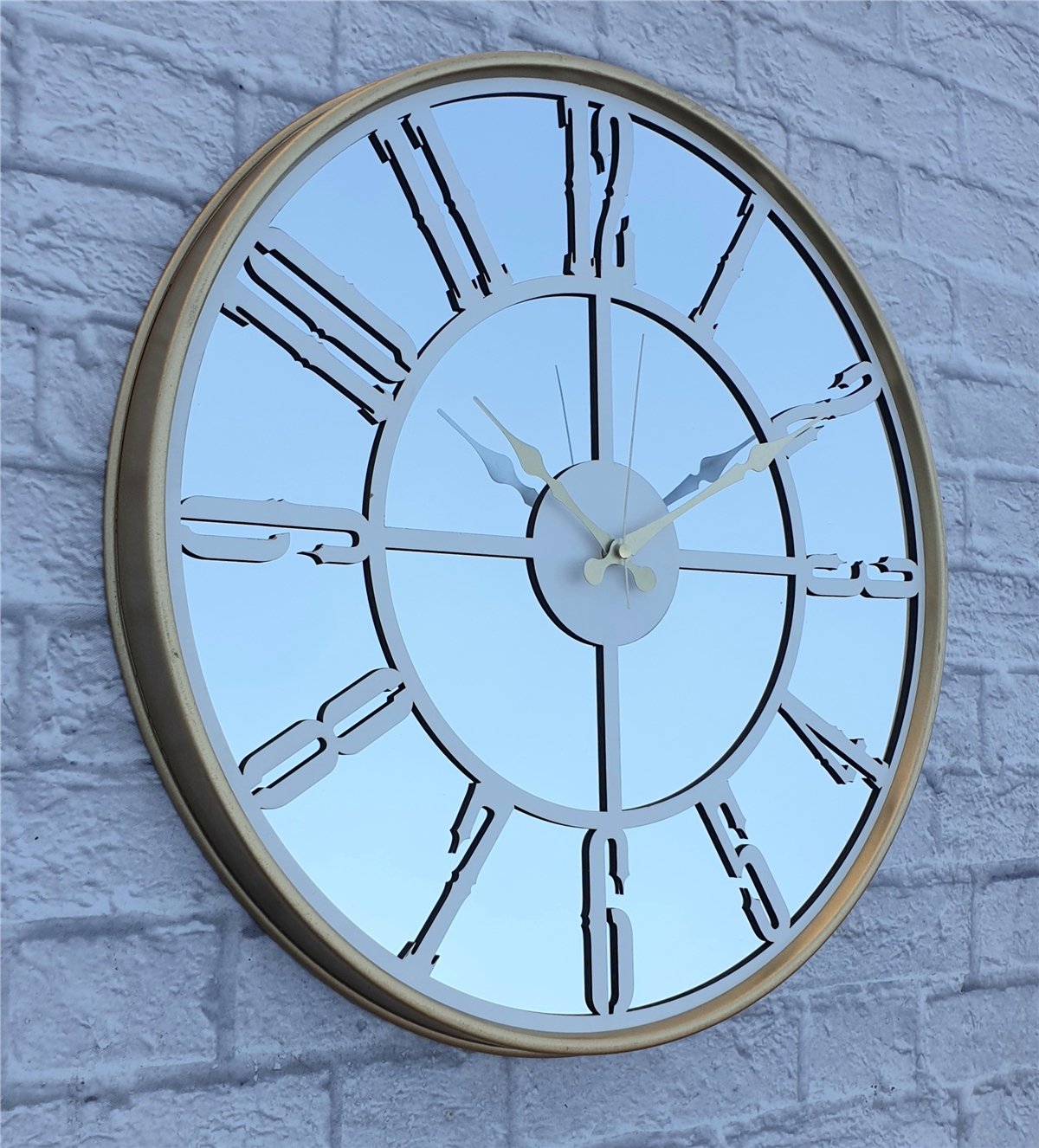 Markakanvas Altın (GOLD) Renk Metal Kasalı Aynalı Duvar Saati Çap 40 cm - Çap 50 cm