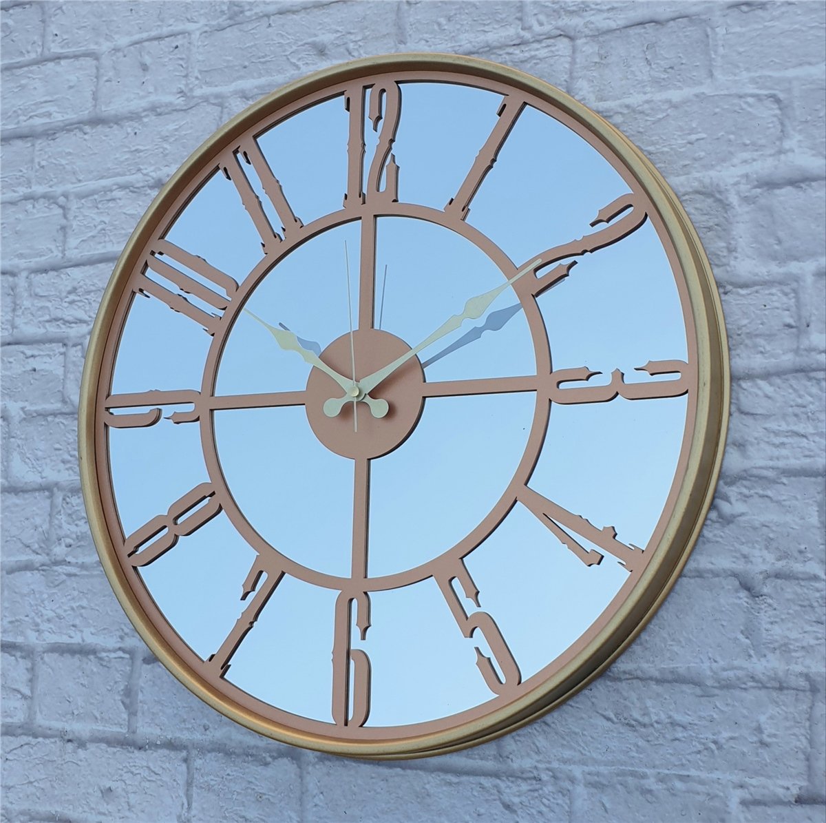 Markakanvas Altın (GOLD) Renk Metal Kasalı Aynalı Duvar Saati Çap 40 cm - Çap 50 cm