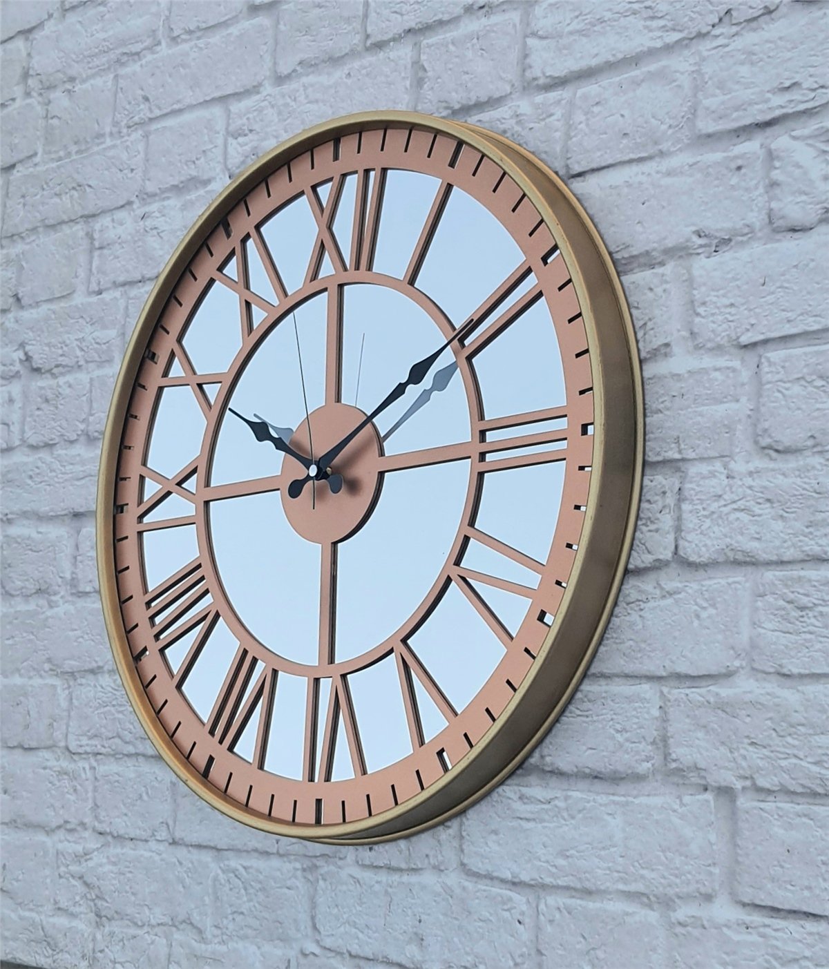 Markakanvas Altın (GOLD) Renk Metal Kasalı Aynalı Duvar Saati Çap 40 cm - Çap 50 cm