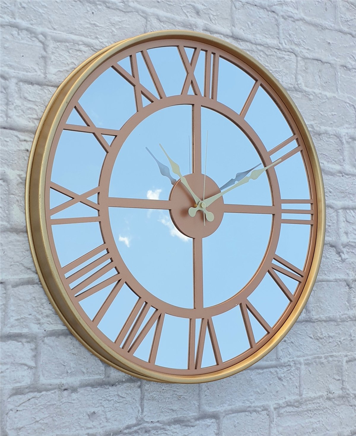 Markakanvas Altın (GOLD) Renk Metal Kasalı Aynalı Duvar Saati Çap 40 cm - Çap 50 cm
