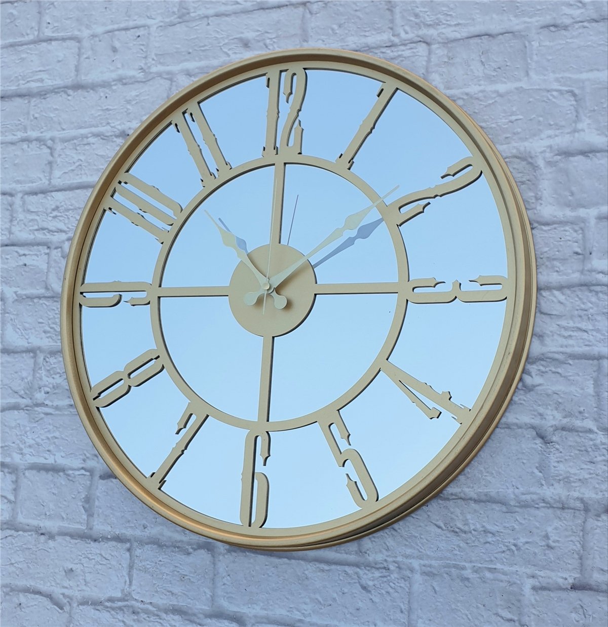 Markakanvas Altın (GOLD) Renk Metal Kasalı Aynalı Duvar Saati Çap 40 cm - Çap 50 cm